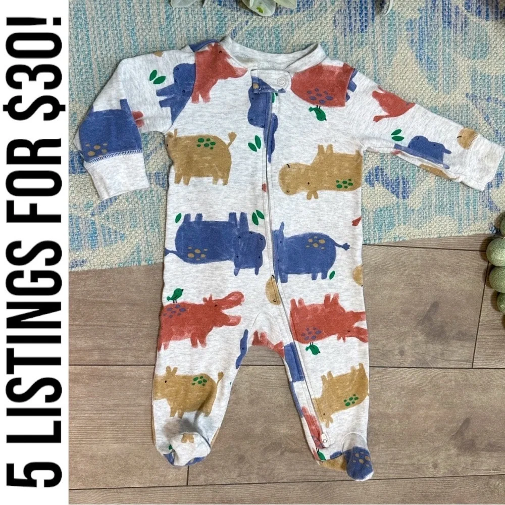 Carter's Hippos Theme Zip Footies One Piece Sleep & Play Size 6 Months Baby Boy